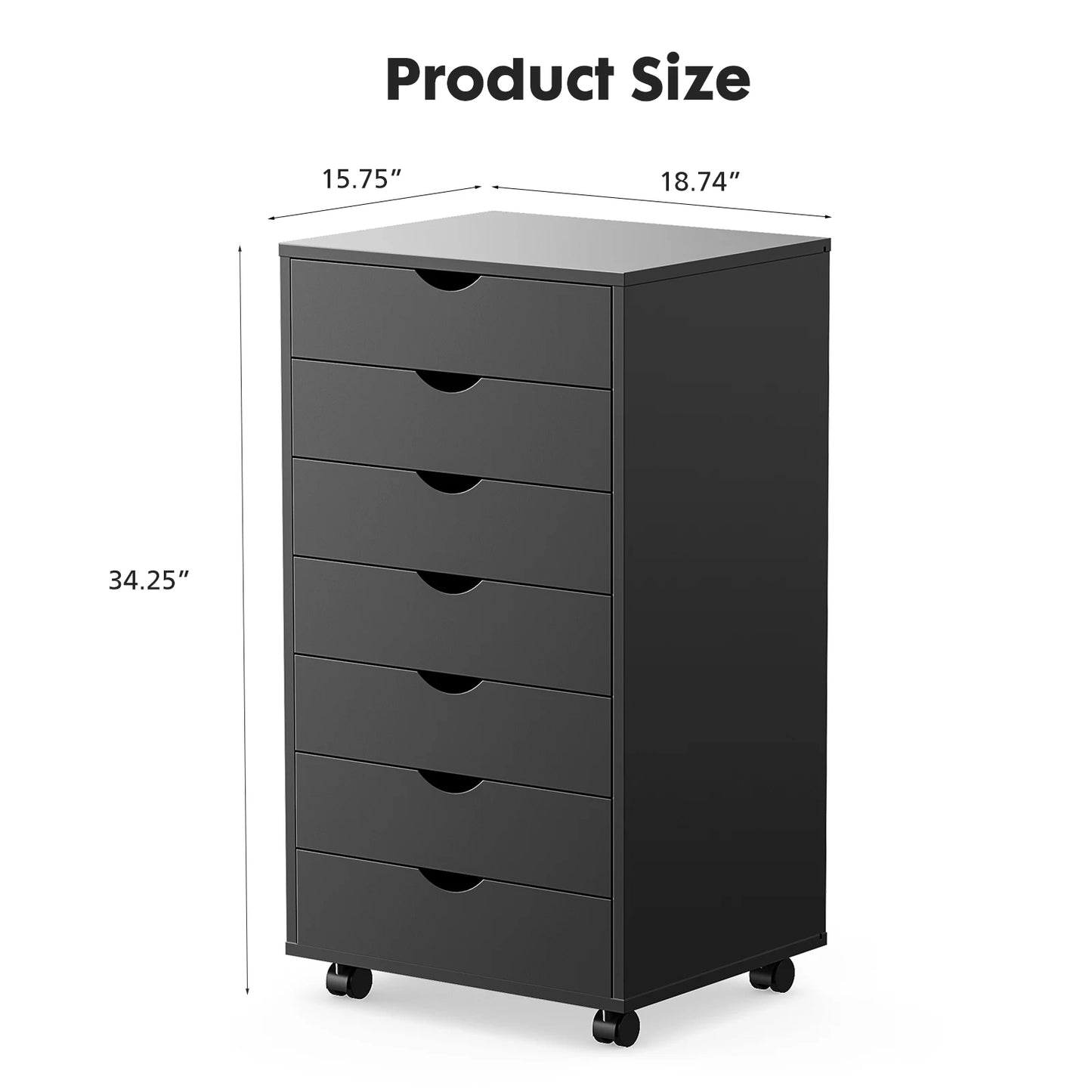 JHK 7-Drawer Chest Dresser With Rolling Wheels Nightstand