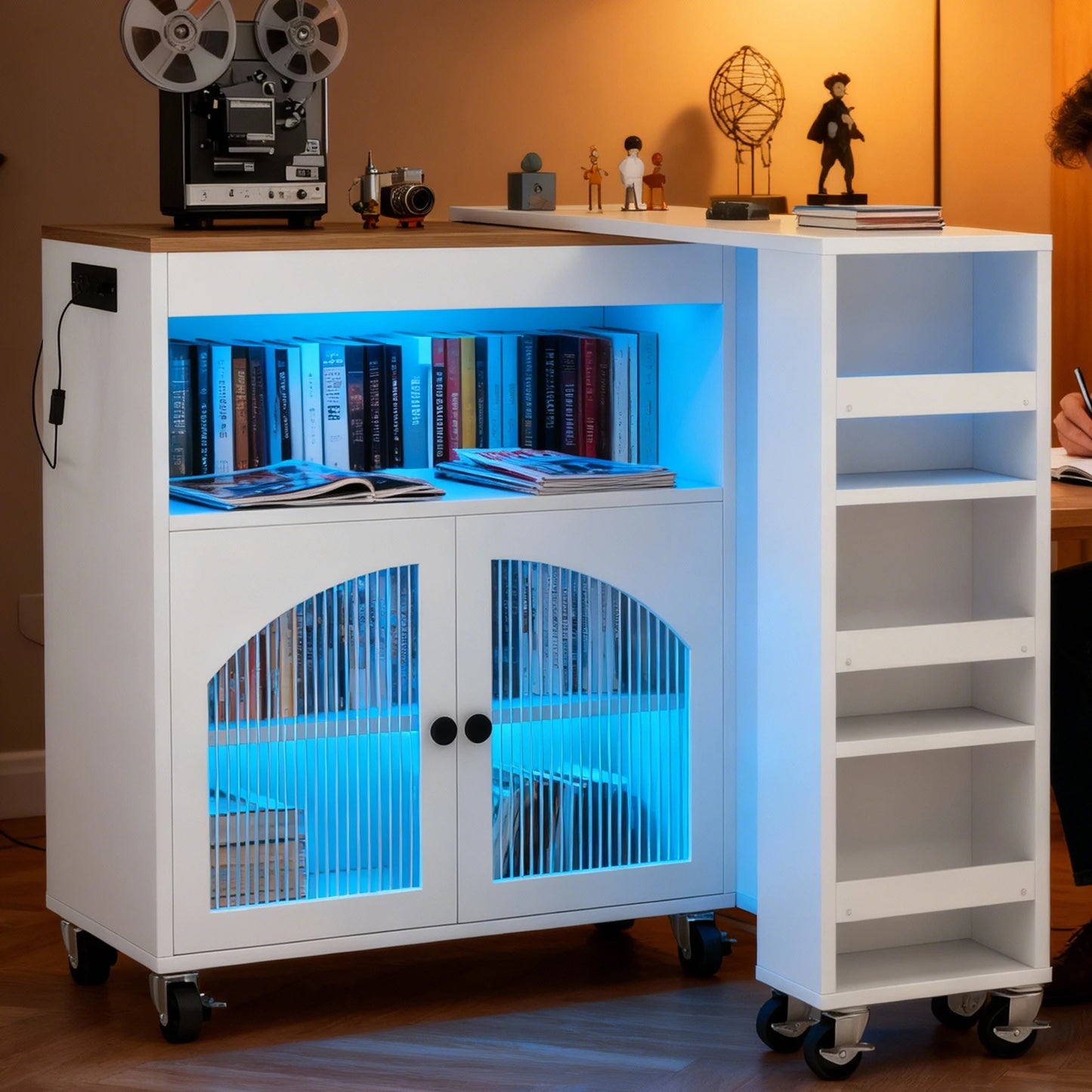 US Kitchen Island On Wheels With Extended Table MDF Cart
