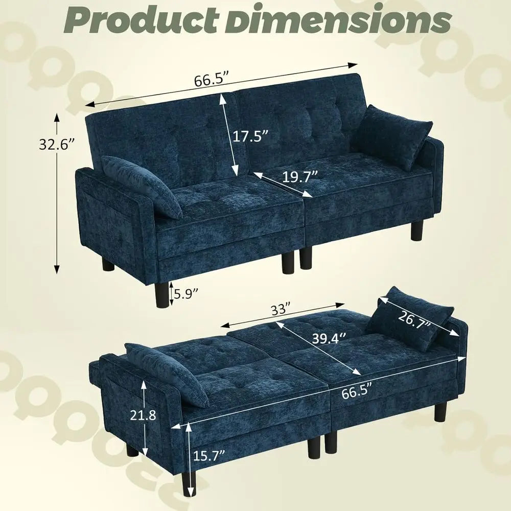 Convertible Sofa Bed With Adjustable Backrest For Living Rooms