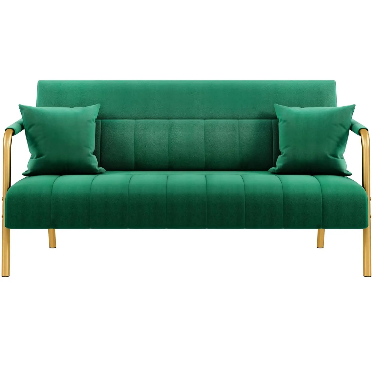 Modern Velvet Sofa With Gold Tone Metal Arms And Legs