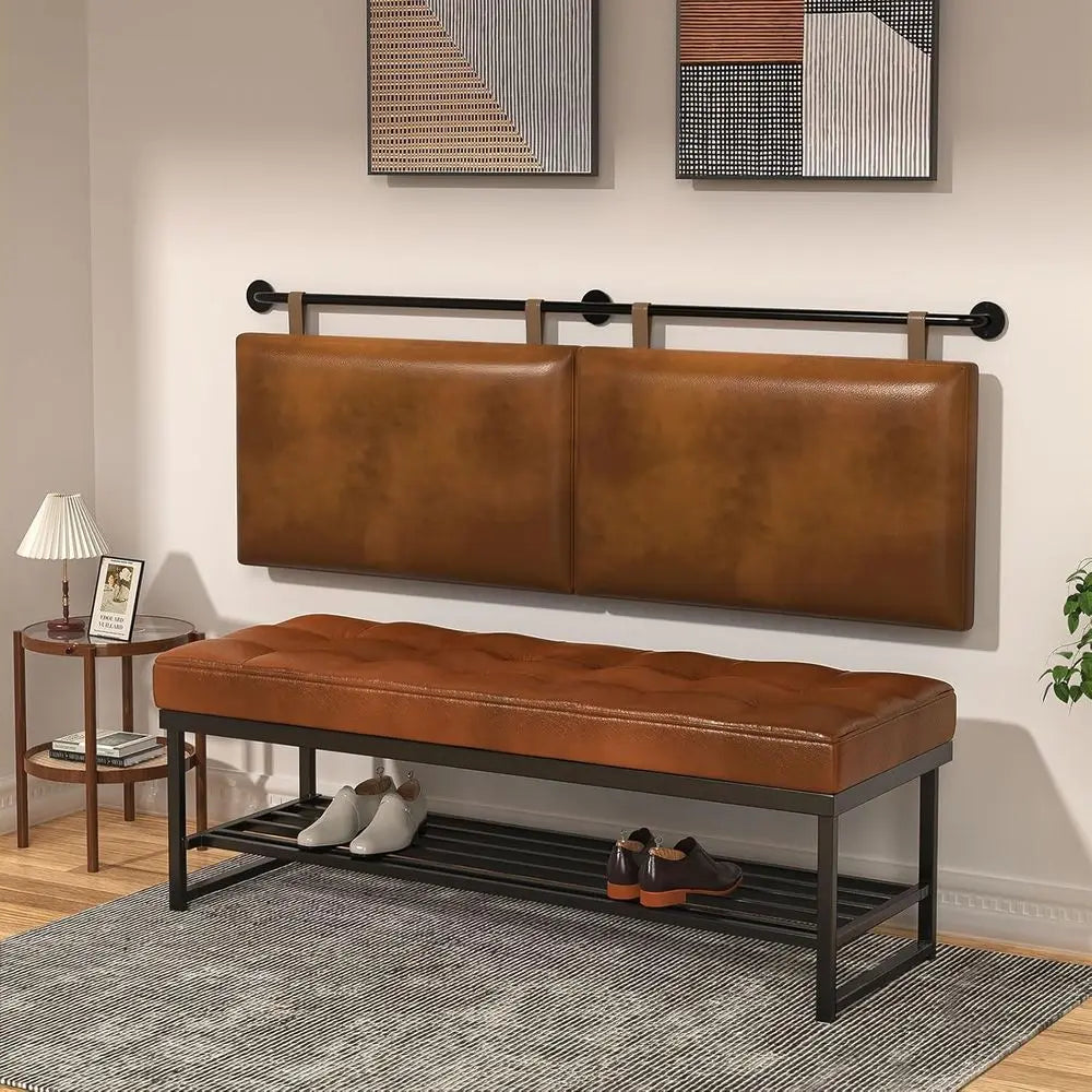 DAFIFY Wall Mount PU Leather Headboard With Industrial Pipe
