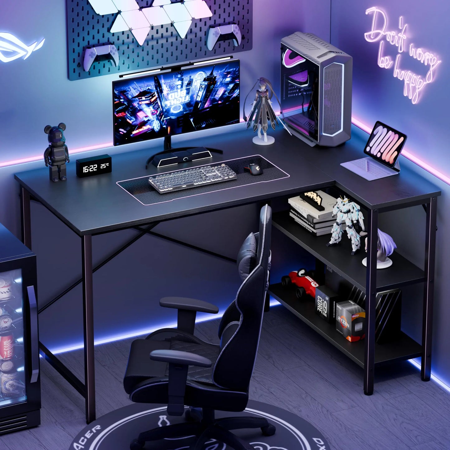 JHK L Shaped Desk With Reversible Storage Shelves Office