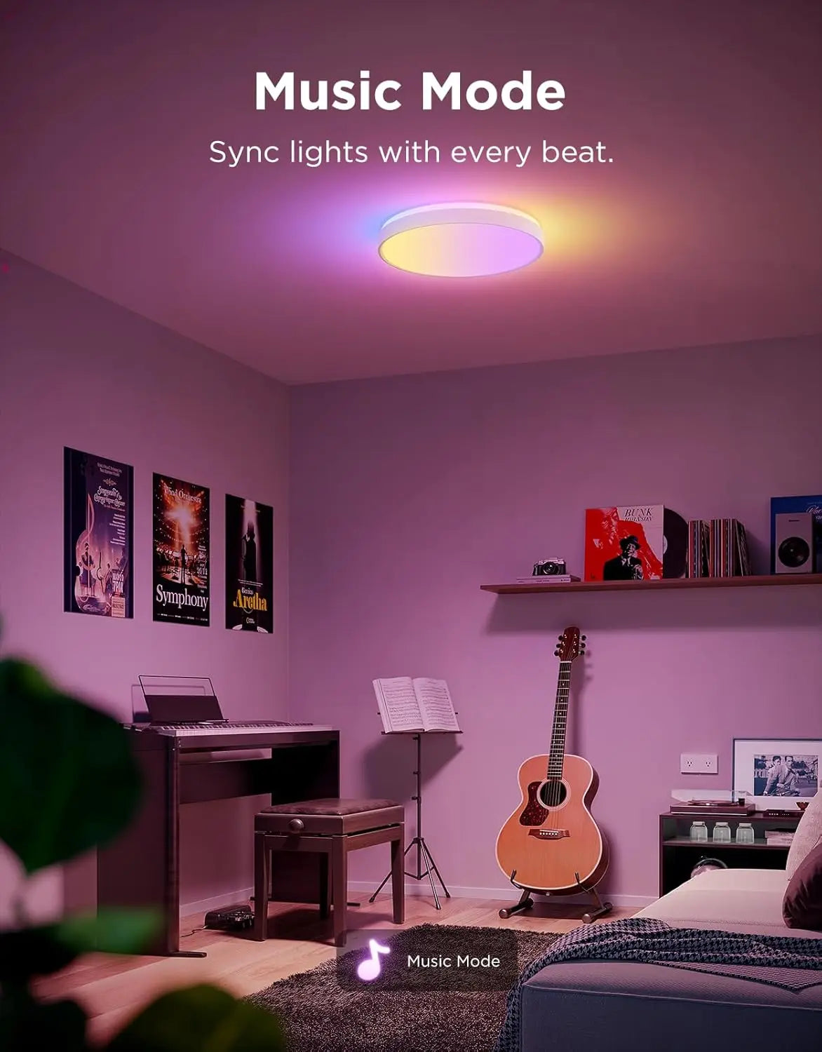 Smart RGBIC Ceiling Light 4300LM Matter Compatible Dimmable Flush Mount Fixture For Bedroom And Living Room