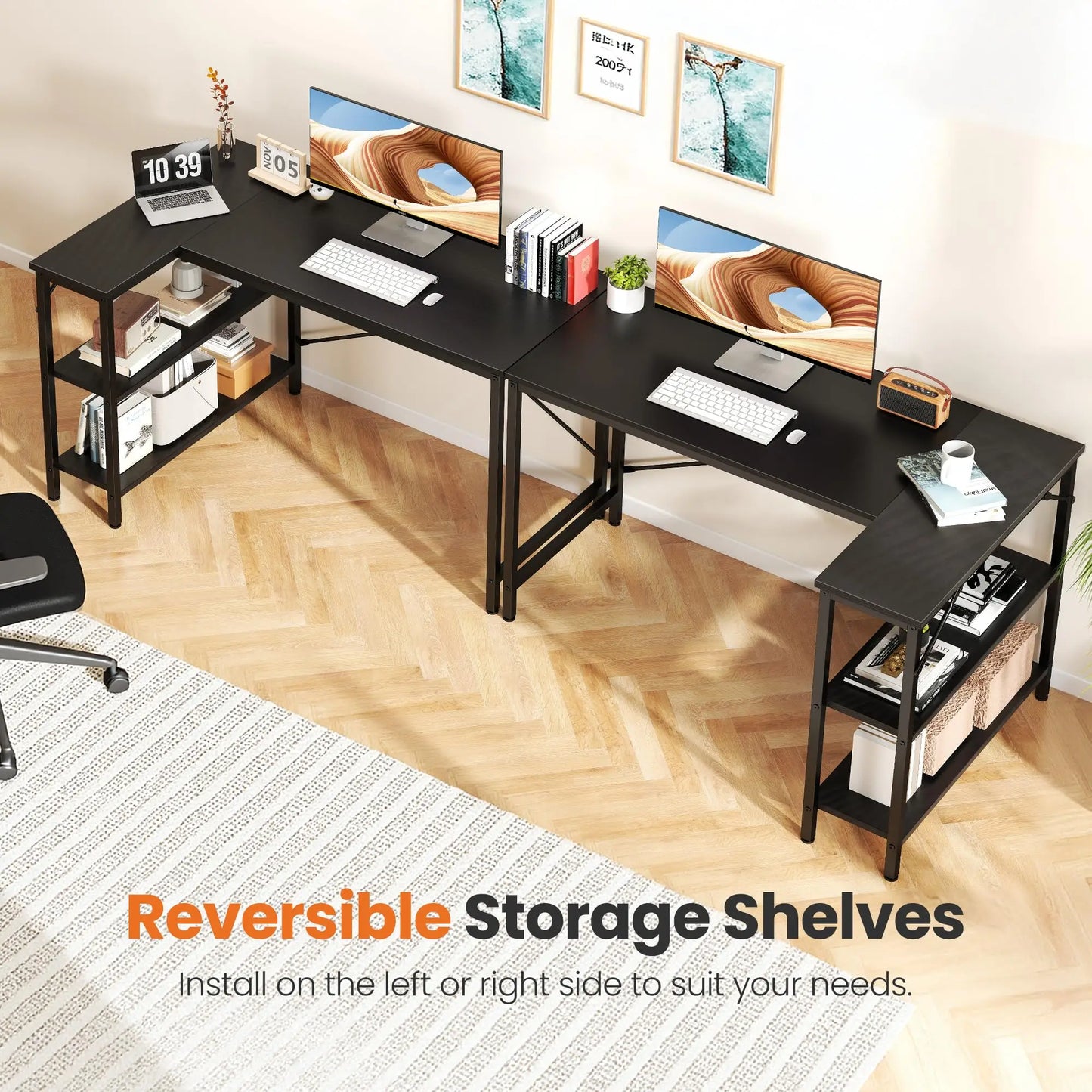 JHK L Shaped Desk With Reversible Storage Shelves Office