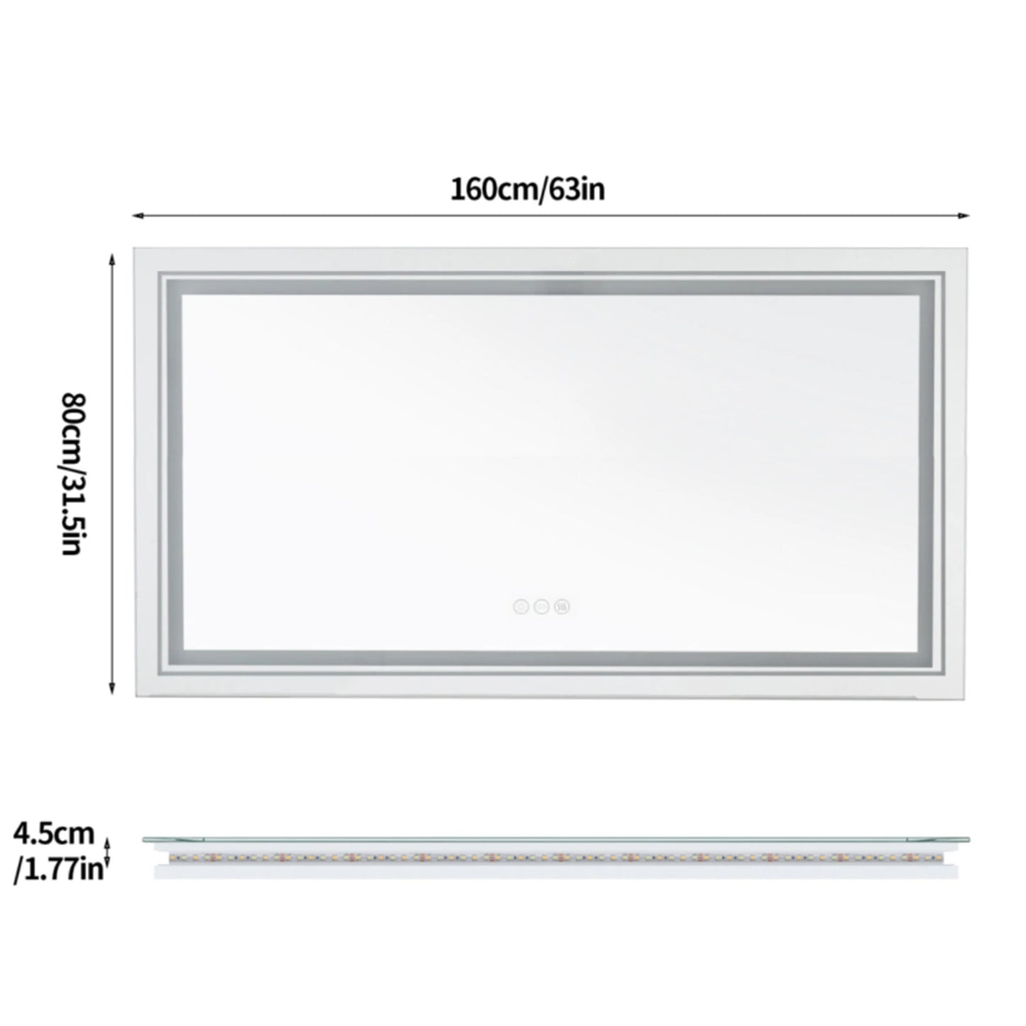 BORWART Illuminated Rectangular Bathroom Mirror Fogless