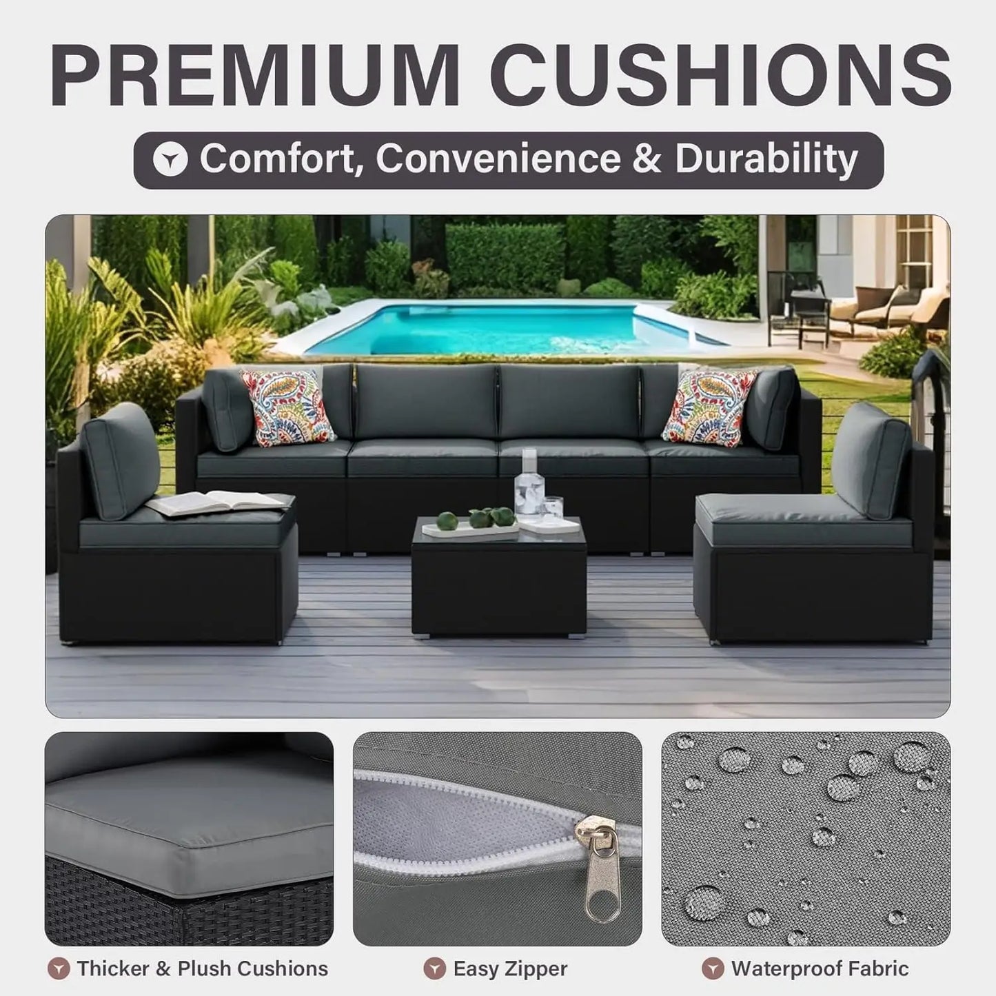 7 Piece Outdoor Patio Furniture Set Handwoven AllWeatherProofIndustrialGradeUltra Cushions