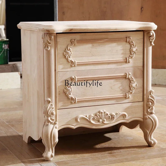 56European bedside table, American solid wood retro bedside table, bedroom storage with drawer engraving