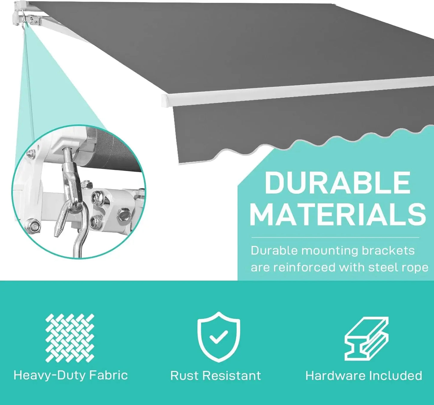12' x 10' Retractable Awning for Patio Awning Door Awning with Manual Crank Handle, Aluminum Frame Door Canopy UV Resistant