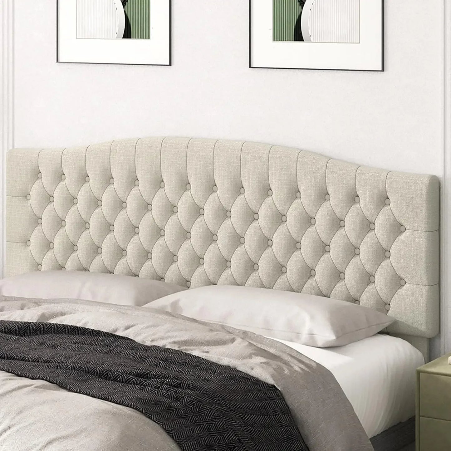 Upholstered Headboard for Adjustable Bed with Tufted Wall Mounted