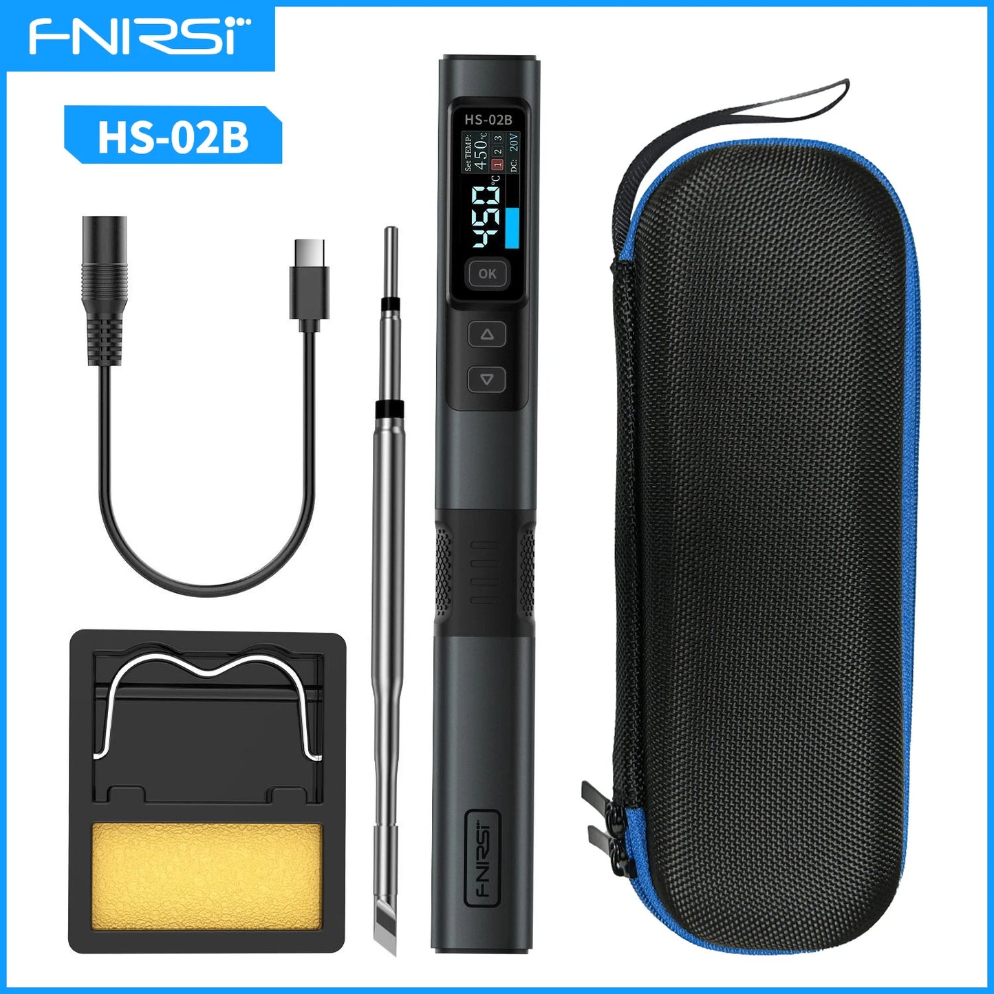 FNIRSIC HS-02 Adjustable Temperature Soldering Iron PD 100W Solder Rework Station 100-450 C