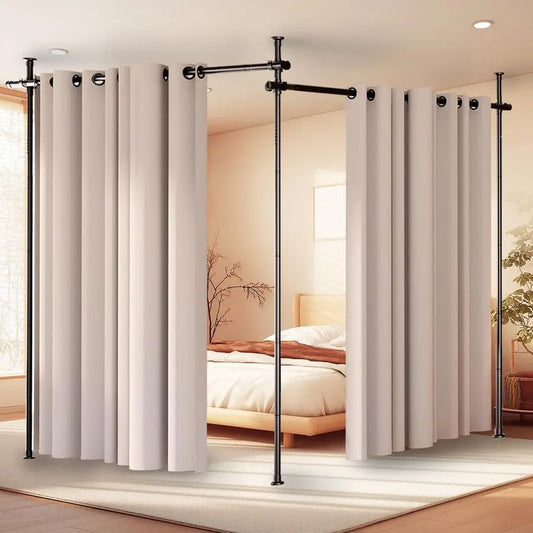 No Drill Divider Curtain Rod For Room Separation Adjustable Portable