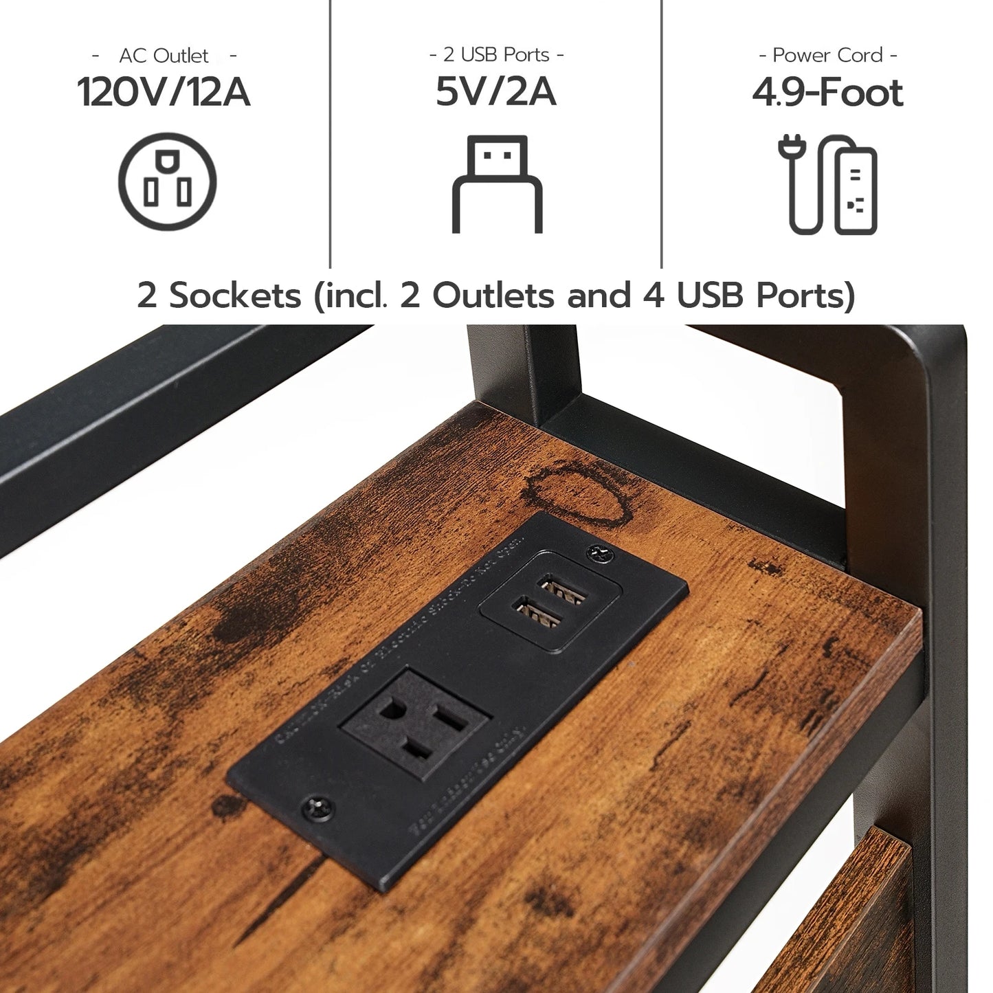 Headboard With 2 Outlets And 4 USB Ports, Adjustable Height, Storage Rack Sturdy And Stable