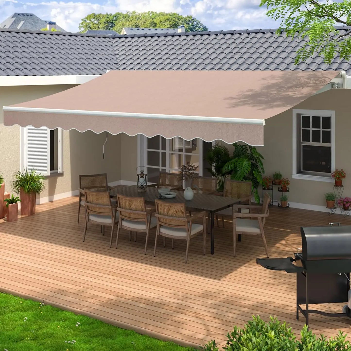 XMSJ Retractable Awning For Outdoor Patio Cafe Courtyard