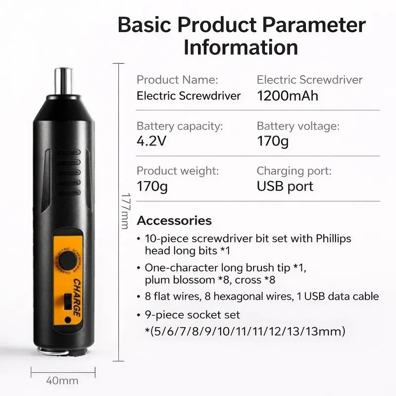 Rechargeable Multifunction Electric Screwdriver Set With Intelligent Impact