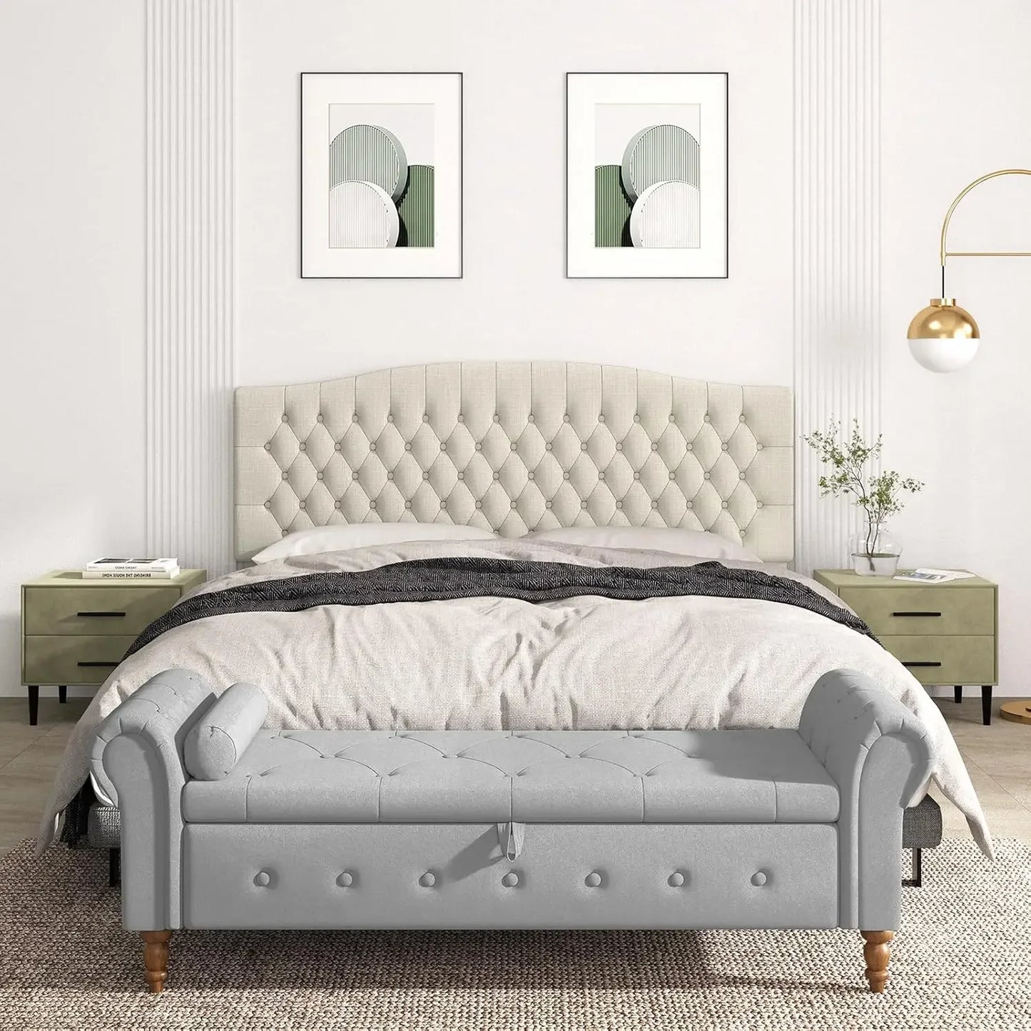 Upholstered Headboard for Adjustable Bed with Tufted Wall Mounted