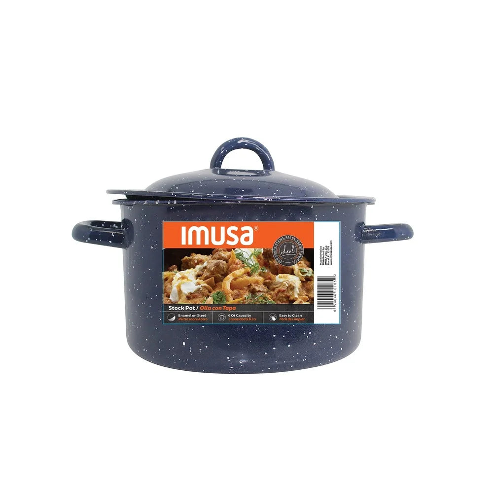 Enamel Stock Pot With Double Handles Oven Safe Durable Steel