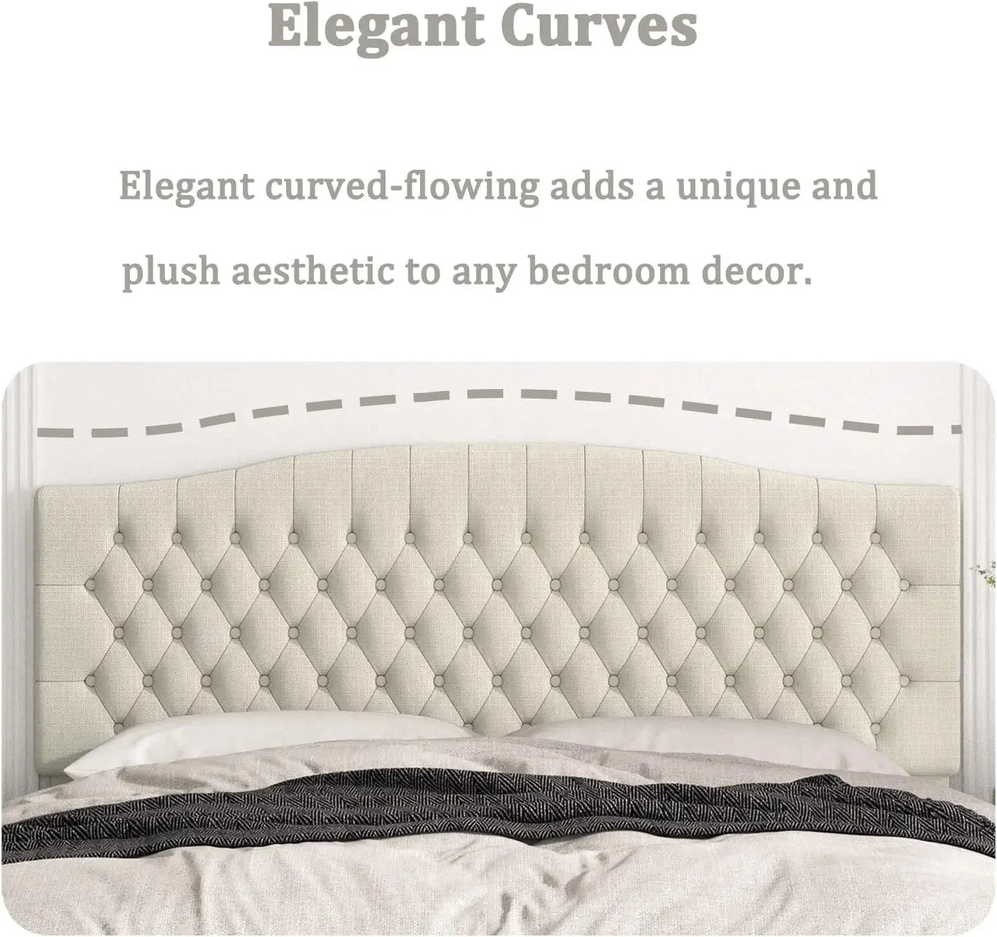 Upholstered Headboard for Adjustable Bed with Tufted Wall Mounted