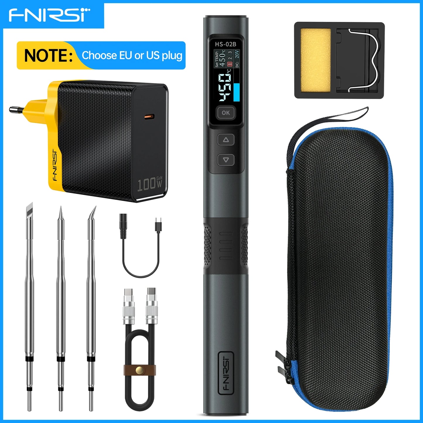 FNIRSIC HS-02 Adjustable Temperature Soldering Iron PD 100W Solder Rework Station 100-450 C