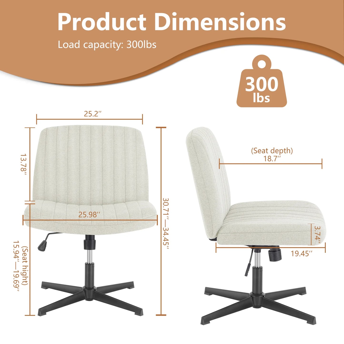 JHK Cross Legged Office Chair Rocking Swivel Fabric