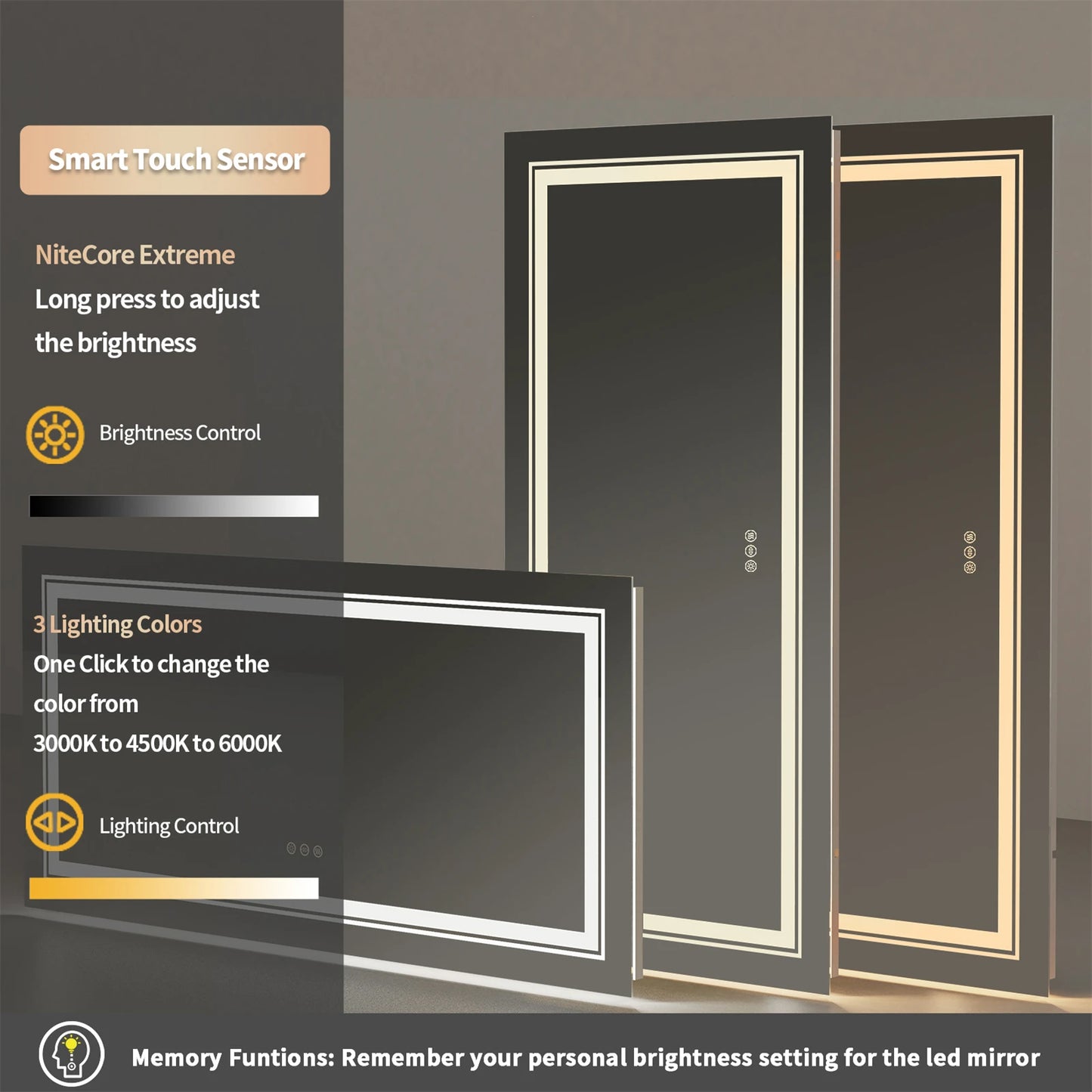 BORWART Illuminated Rectangular Bathroom Mirror Fogless