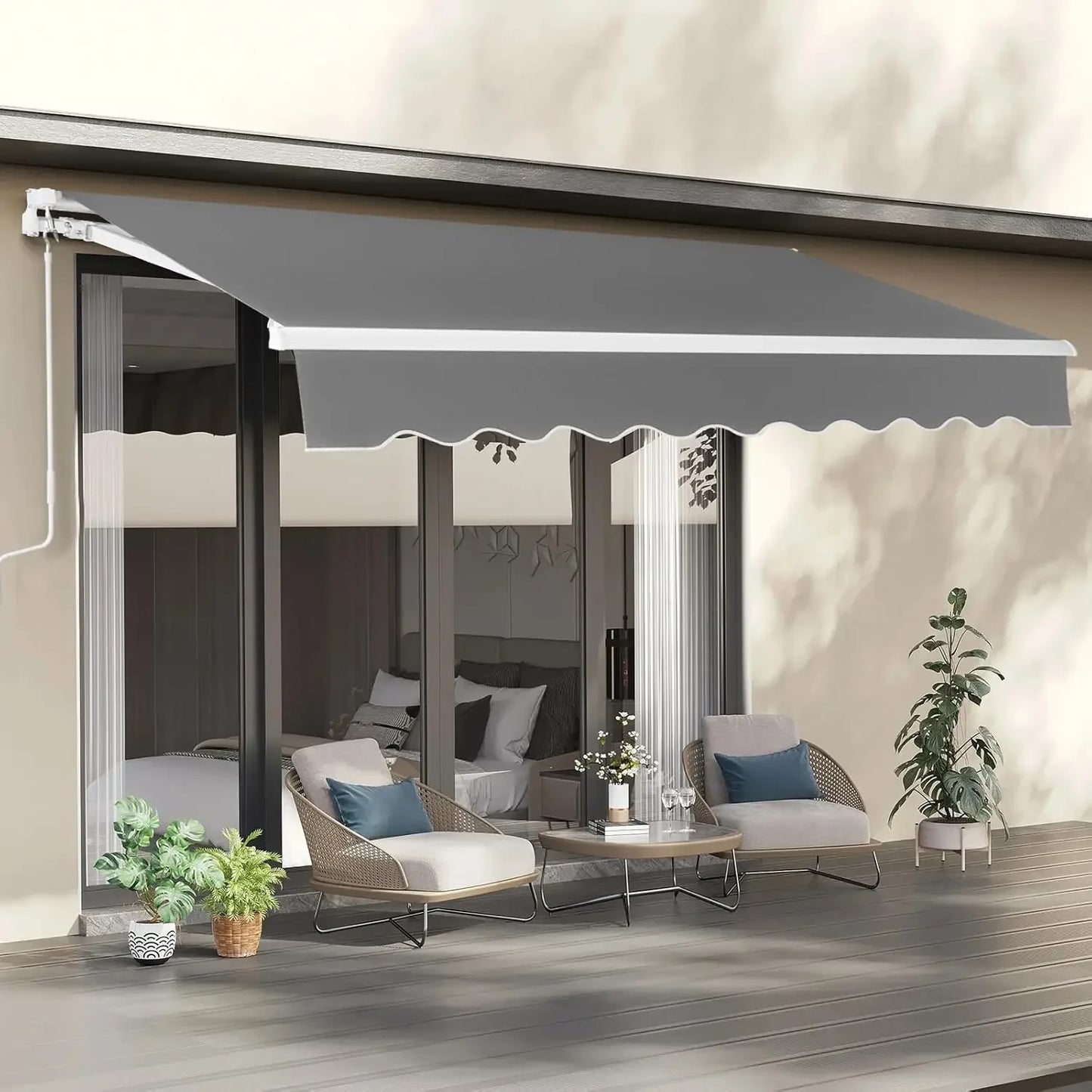 12' x 10' Retractable Awning for Patio Awning Door Awning with Manual Crank Handle, Aluminum Frame Door Canopy UV Resistant