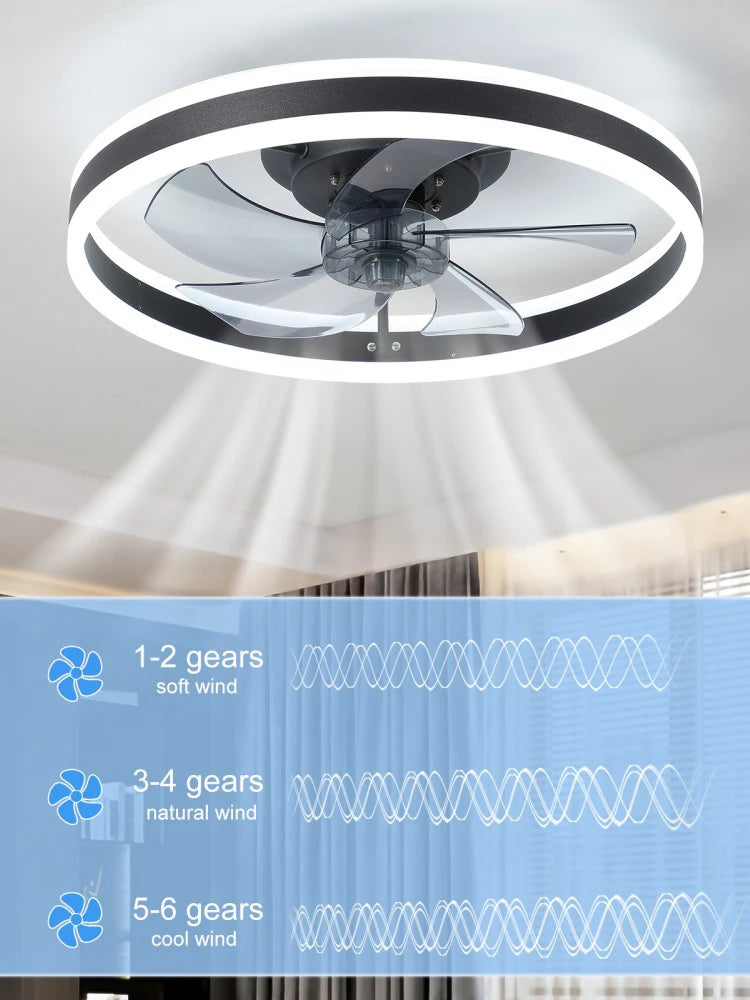 Gutoos Smart LED Ceiling Fan With Light App Remote Control Dimmable 6 Speeds For Living Room And Bedroom