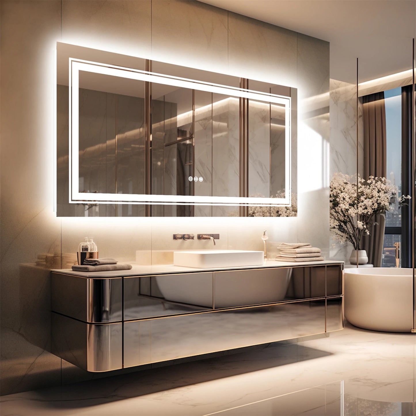 BORWART Illuminated Rectangular Bathroom Mirror Fogless