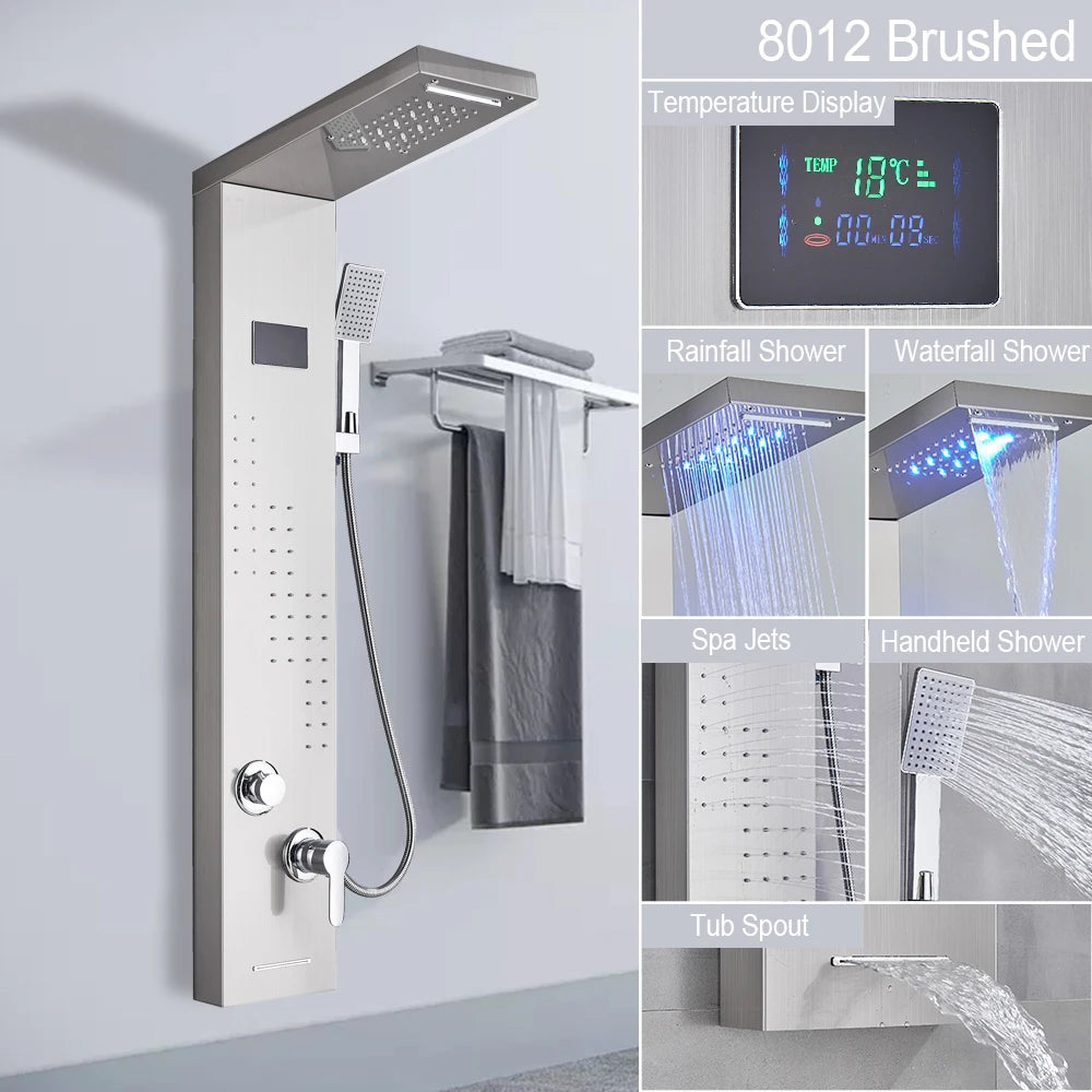 MYQualife LED Light Shower Panel Digital Display Waterfall Spa Jets