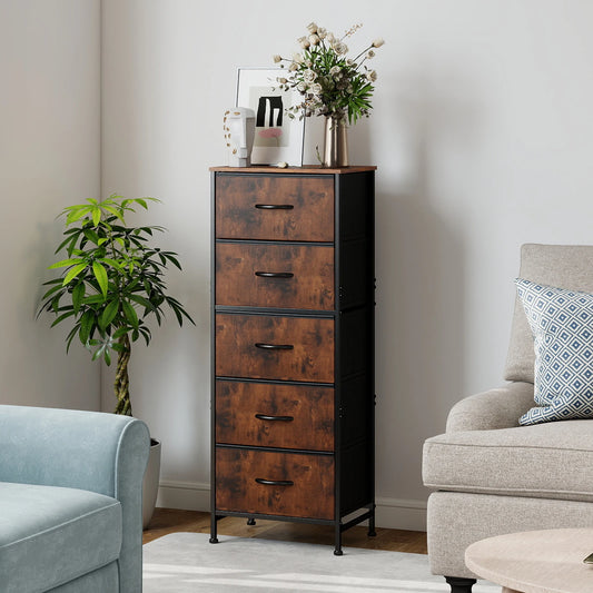 JHK Dresser With 5 Fabric Drawers For Bedroom Storage Cabinet