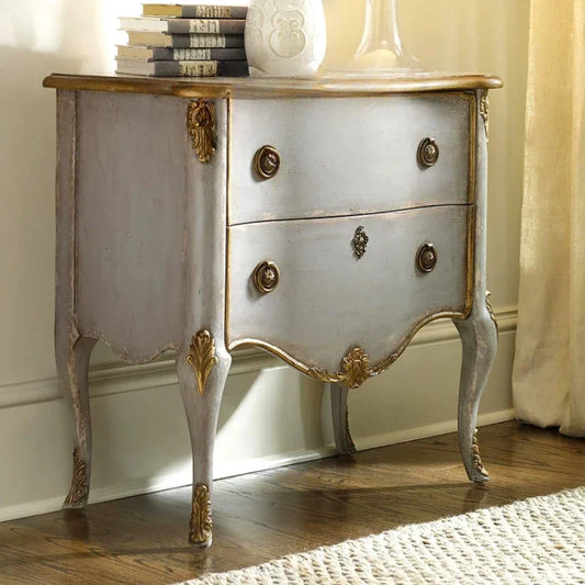 Hand-Carved French Nightstand: Solid Wood Bedside Cabinet with Floral Motifs & Lockable Storage, Blending Antique Charm & Functi