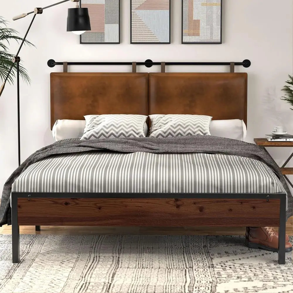 DAFIFY Wall Mount PU Leather Headboard With Industrial Pipe