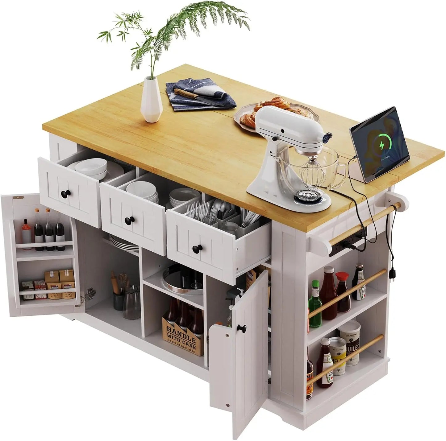 Kitchen Island With Storage On Wheels And Door Racks