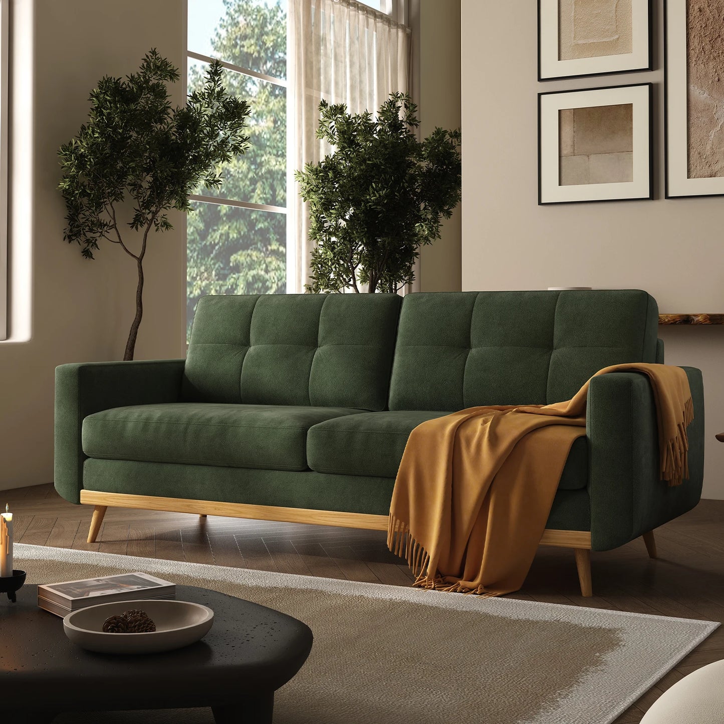 QWCCN Mid Century Modern Loveseat Sofa With Wooden Legs