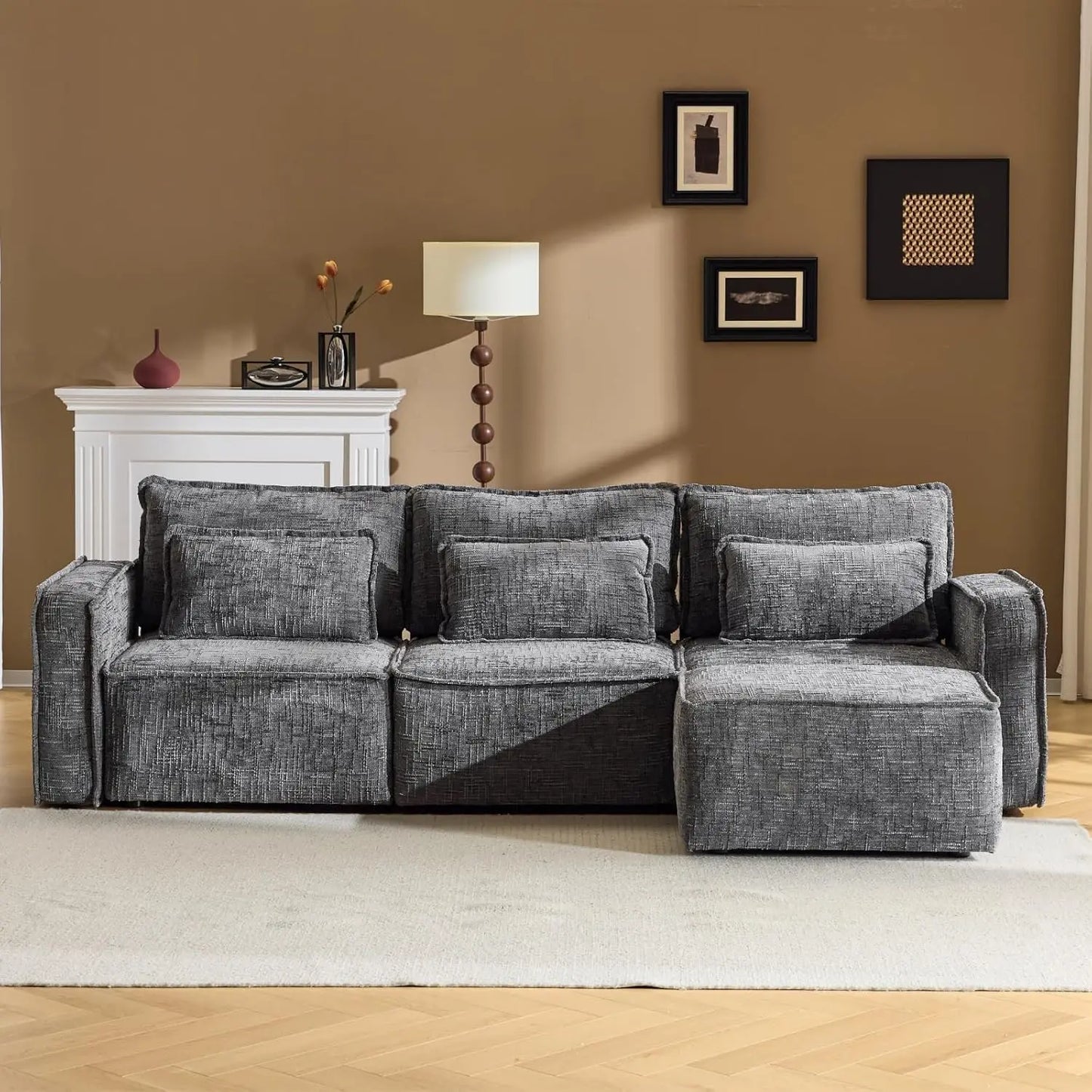 Cloud Sectional Sofa Set With Moveable Ottoman Modular L Shape Convertible Chenille