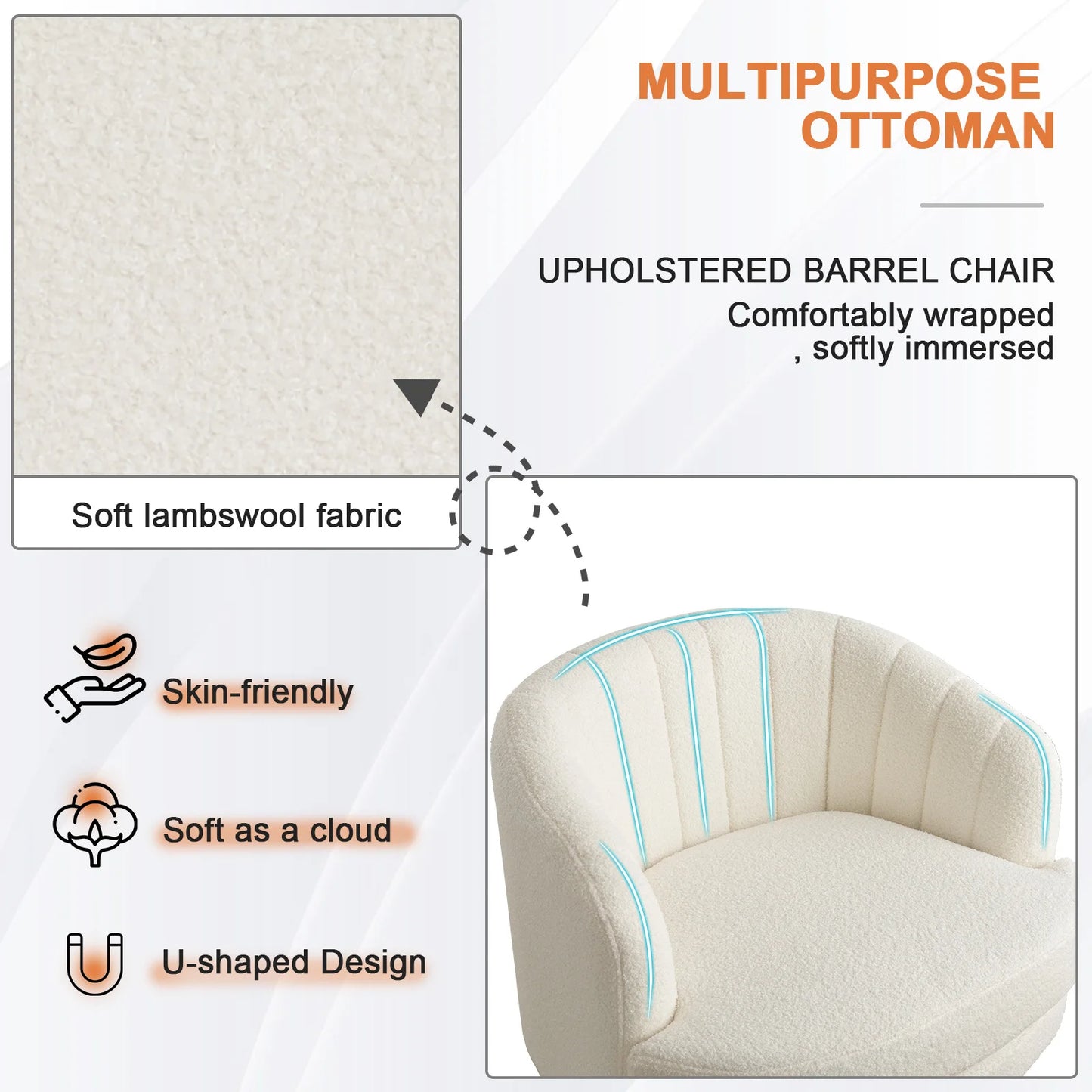 EBELLOC Swivel Barrel Chair With Armrest 360 Degree Rotation