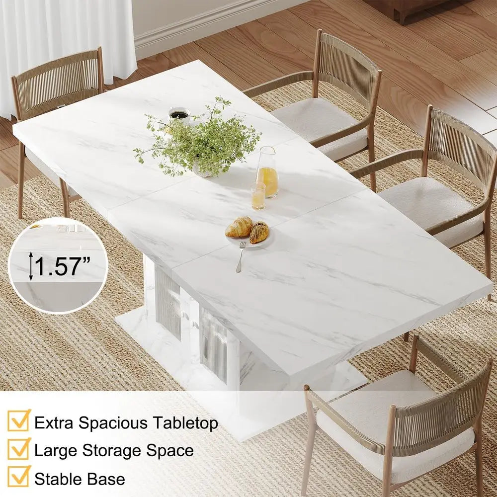 Modern Dining Table For 4-6 With Storage Shelves And Cabinet