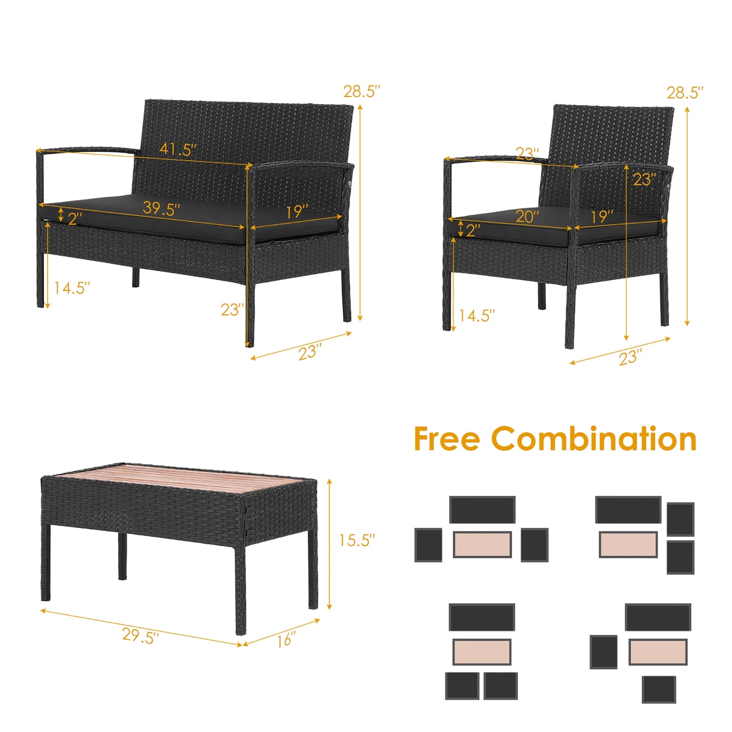 HOMASIS 4 Piece Patio Rattan Furniture Set With Cushioned Chairs And Coffee Table For Outdoor Use