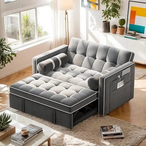 3-in-1 Convertible Sofa Bed, Pull-out Sofa for Living Room, with USB Port and Side Pockets