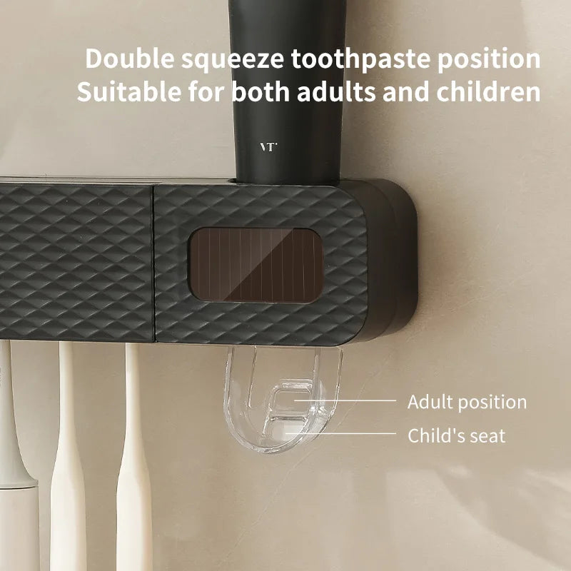 Smart Toothbrush Rack Wall Mounted 3 Slot With Intelligent Drying And Toothpaste Dispenser