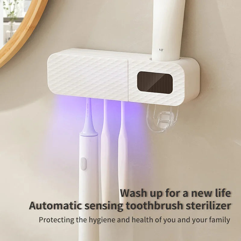 Smart Toothbrush Rack Wall Mounted 3 Slot With Intelligent Drying And Toothpaste Dispenser