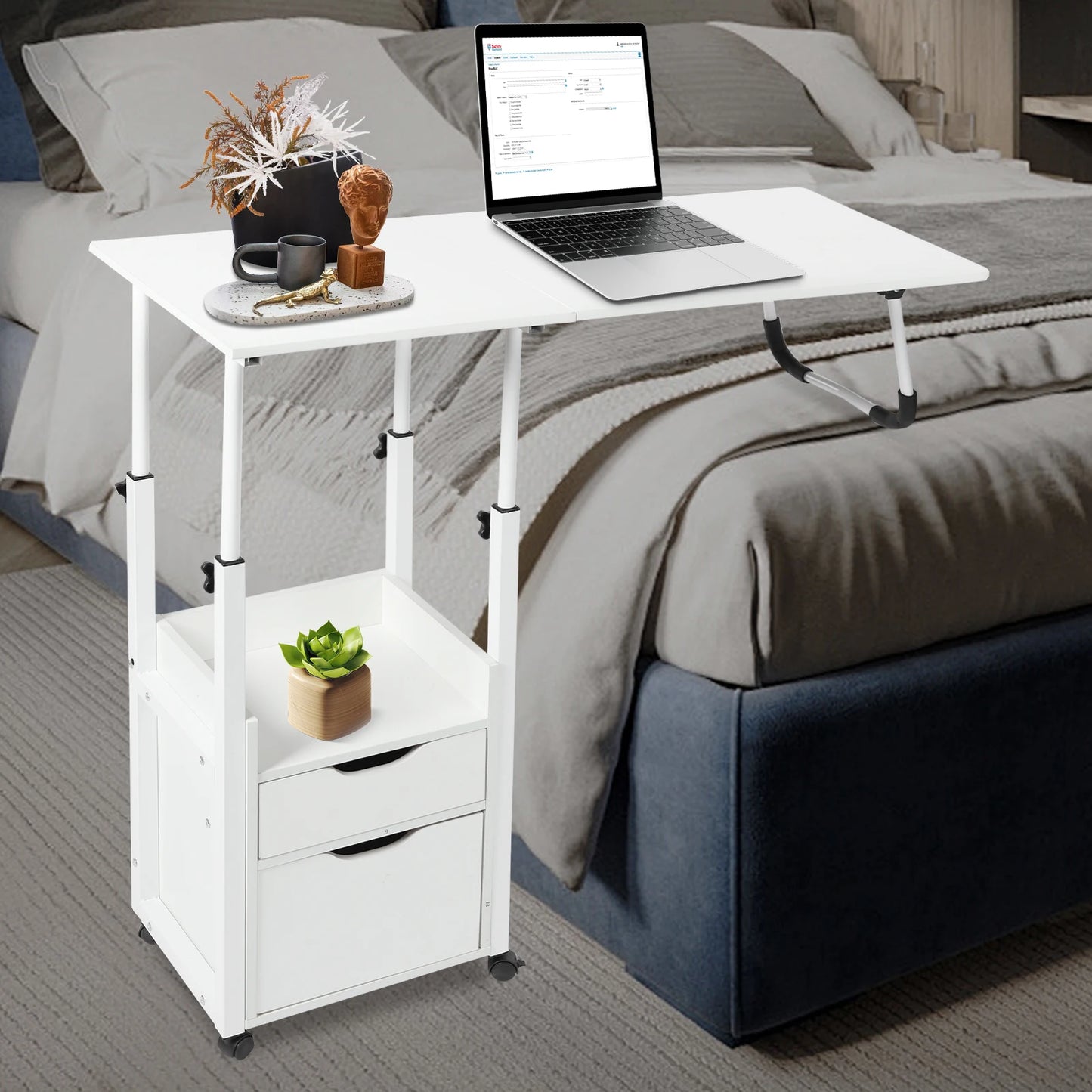 Bymaocar Adjustable Movable Bedside Table Overbed Desk
