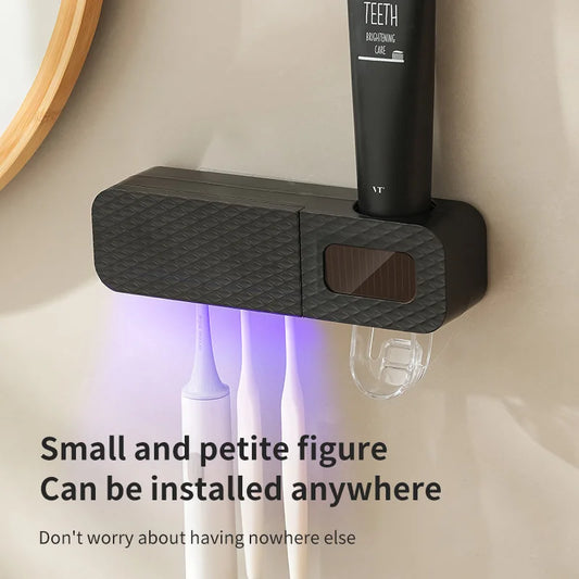 Smart Toothbrush Rack Wall Mounted 3 Slot With Intelligent Drying And Toothpaste Dispenser