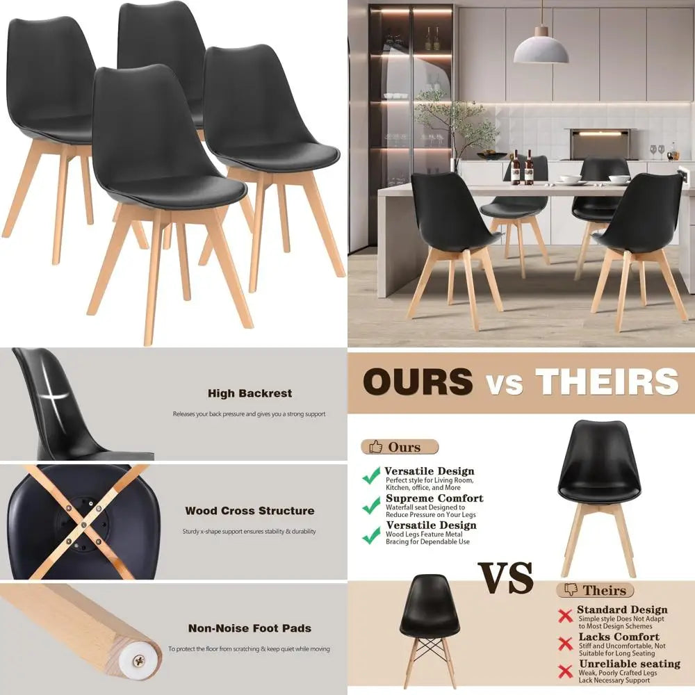 Mid-Century Modern Dining Chairs Set Of 4 With Wood Legs