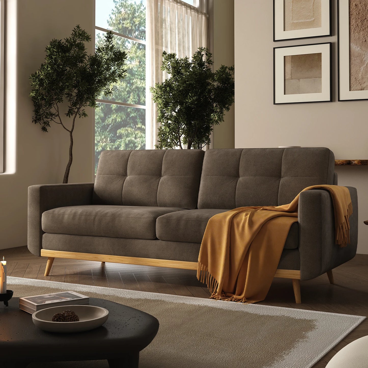 QWCCN Mid Century Modern Loveseat Sofa With Wooden Legs