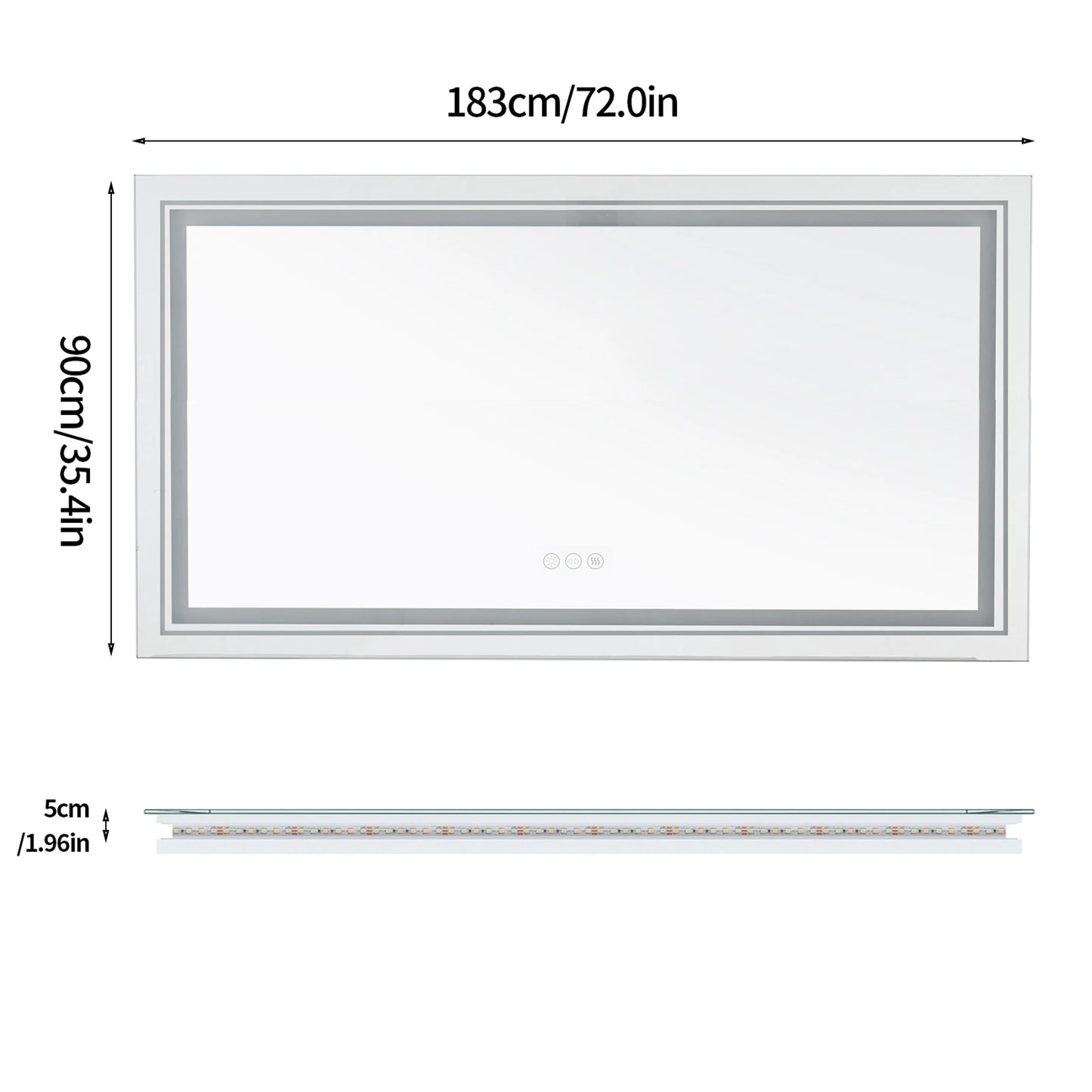 BORWART Illuminated Rectangular Bathroom Mirror Fogless