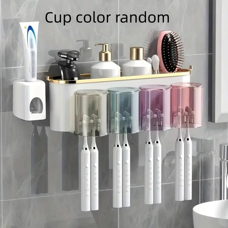 Multifunctional Toothbrush Rack and Mug Holder with Toothpaste Dispenser