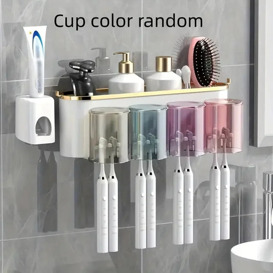 Multifunctional Toothbrush Rack and Mug Holder with Toothpaste Dispenser