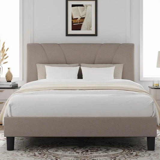 Adjustable Headboard Bed Frame With Linen Upholstery And Easy Assembly