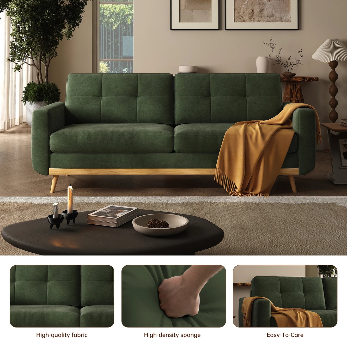 QWCCN Mid Century Modern Loveseat Sofa With Wooden Legs