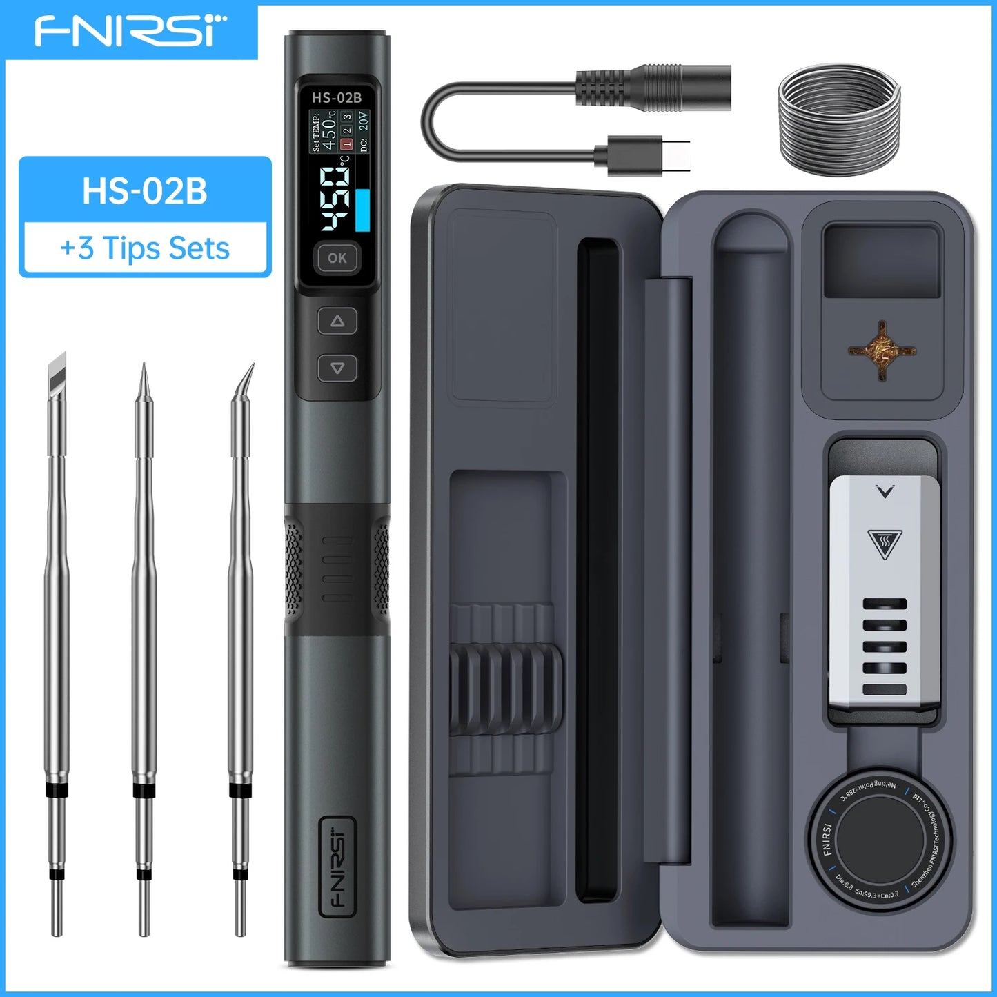 FNIRSIC HS-02 Adjustable Temperature Soldering Iron PD 100W Solder Rework Station 100-450 C